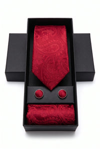 Set de regalo de corbata roja con estampado paisley para hombre