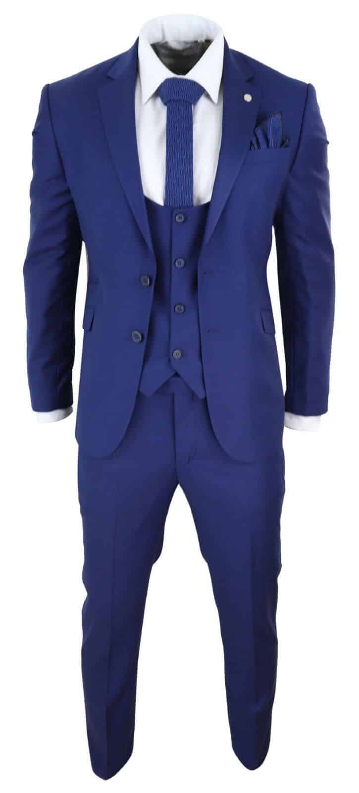 Traje de boda de 3 piezas azul marino para hombre