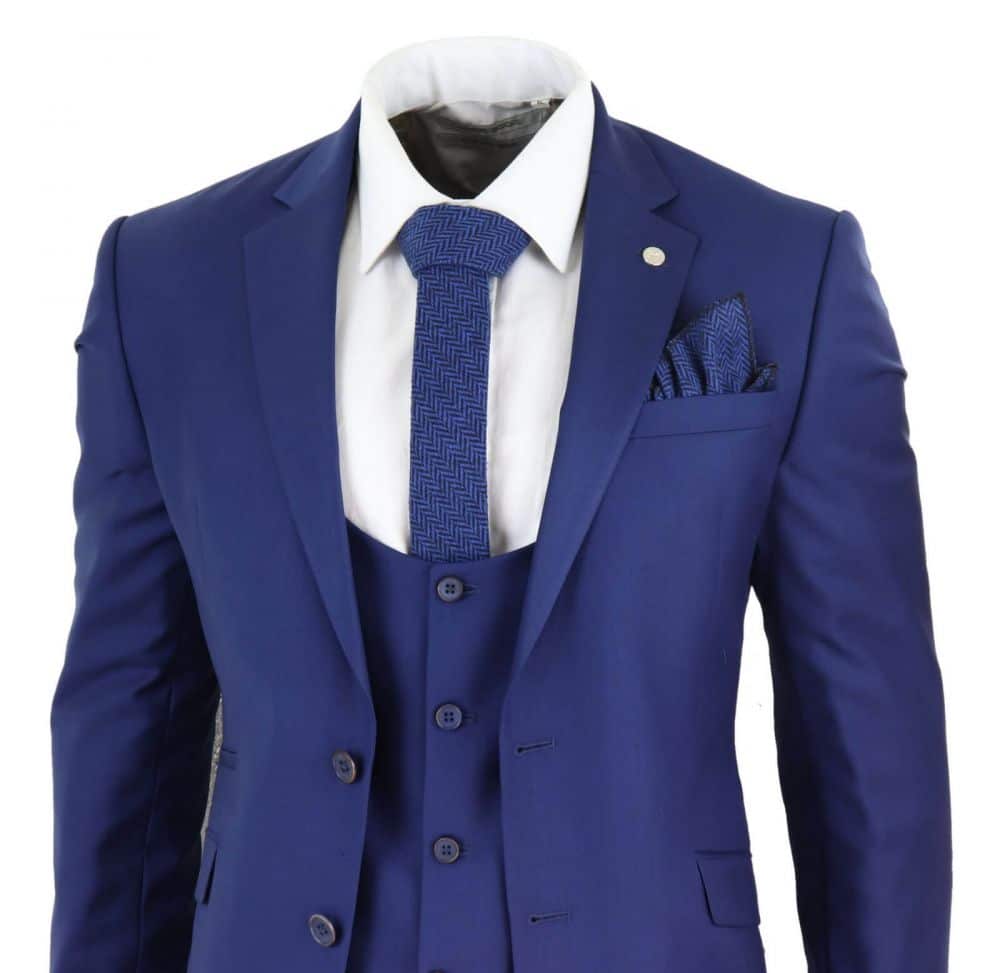 Traje de boda de 3 piezas azul marino para hombre