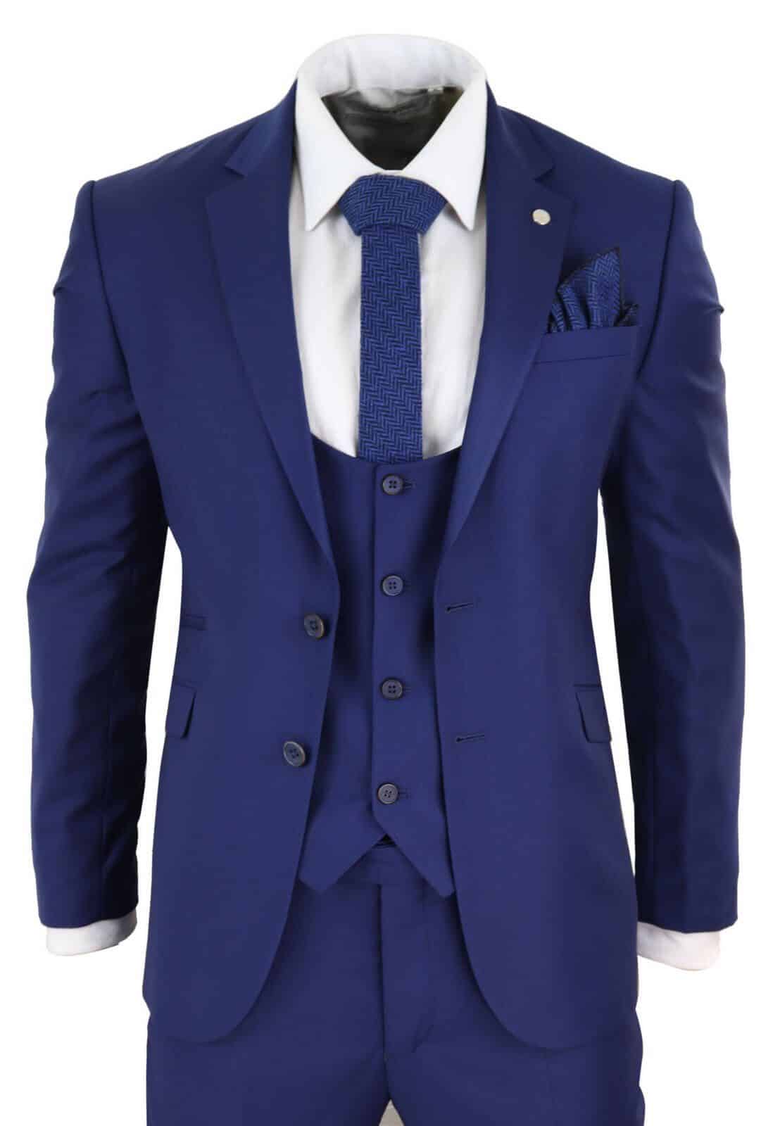 Traje de boda de 3 piezas azul marino para hombre