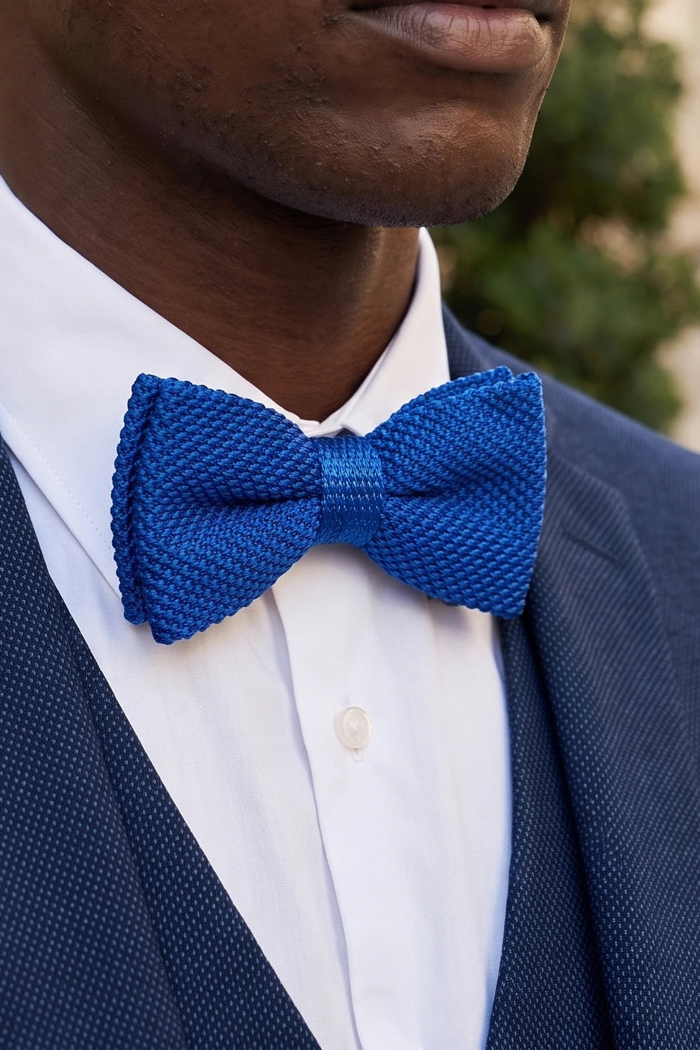 Pajarita de punto azul marino para hombre