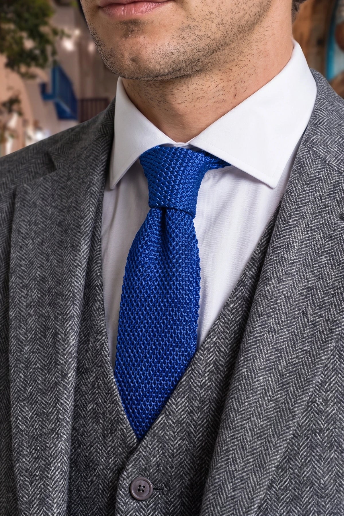 Corbata de punto azul marino para hombre