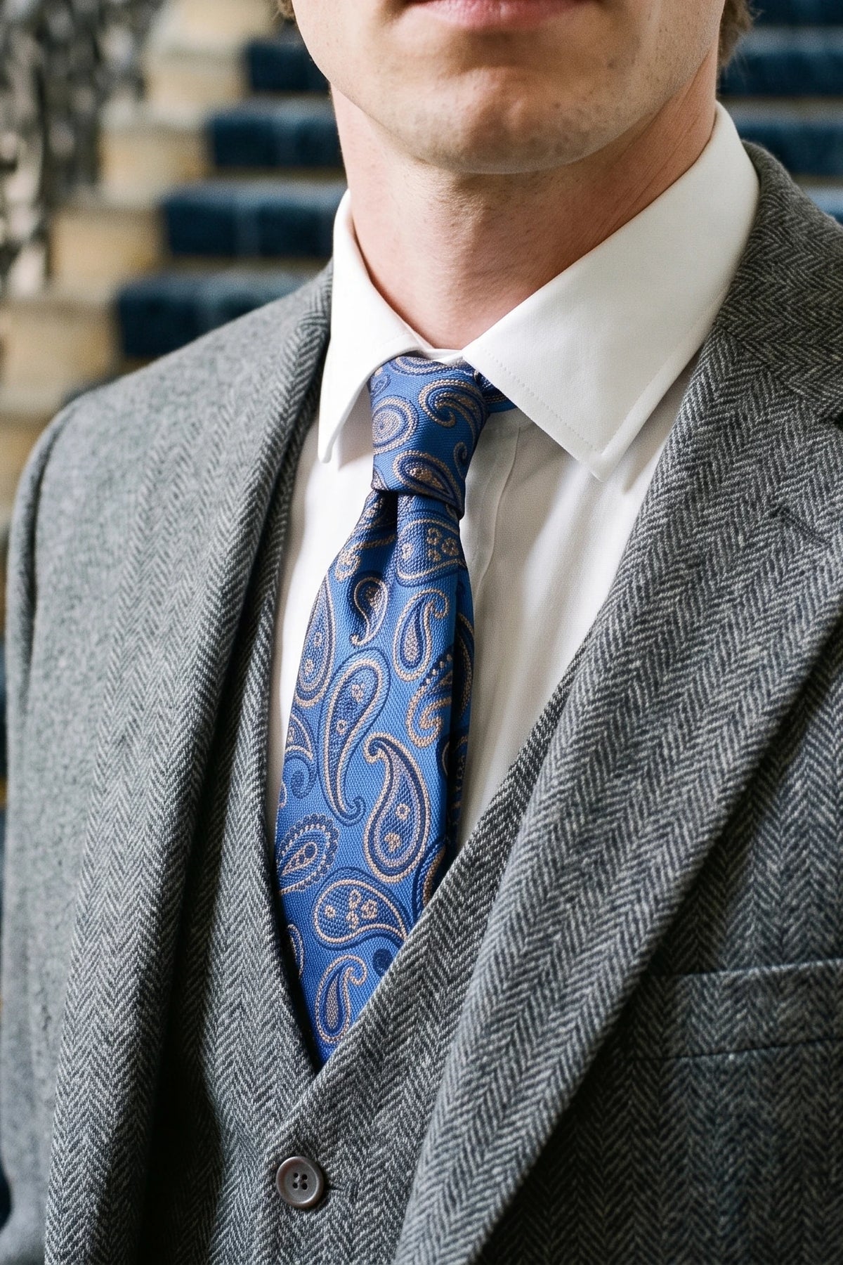 Corbata de hombre azul marino con estampado paisley.