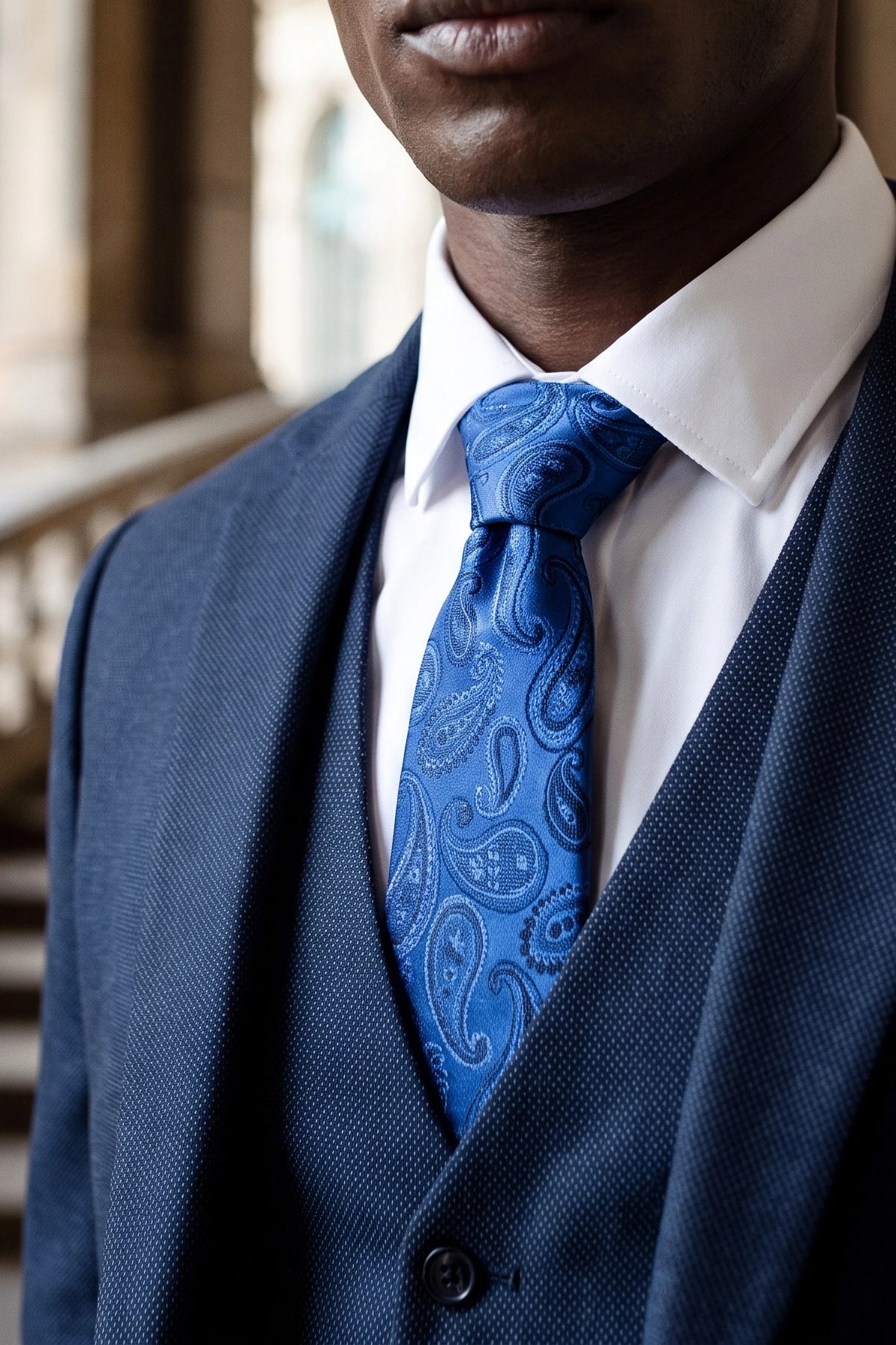 Corbata de hombre azul marino con estampado paisley.