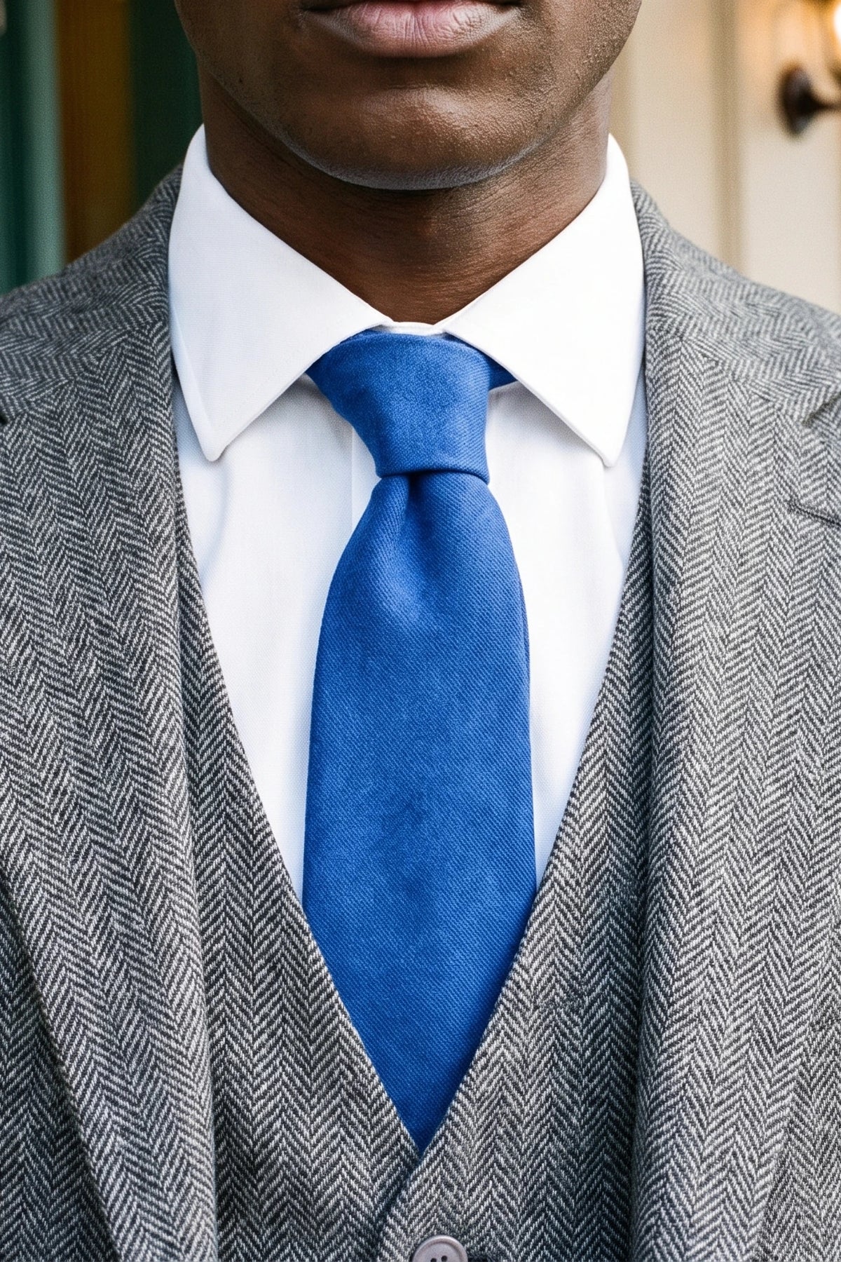 Corbata de hombre azul marino con acabado de ante.