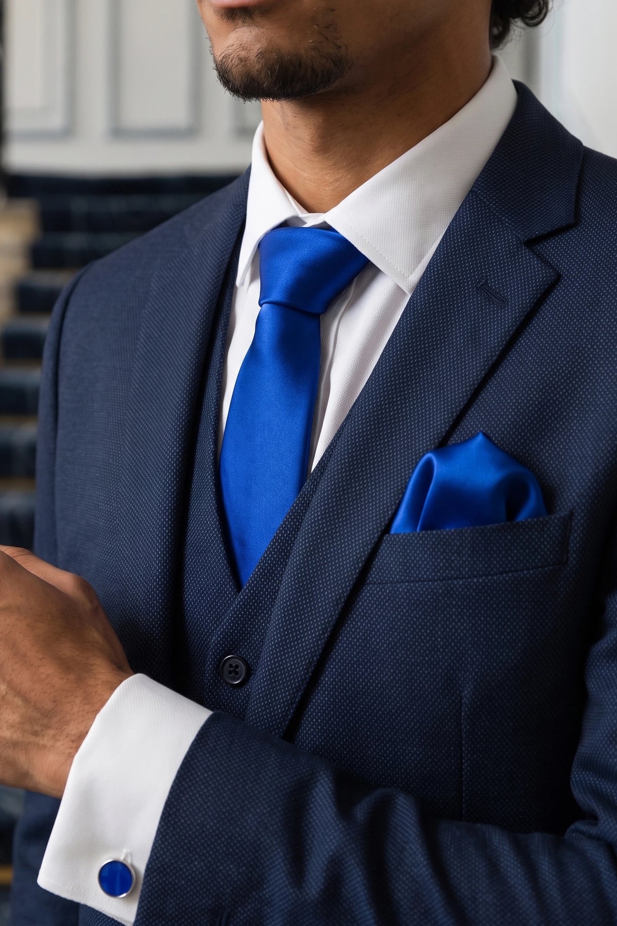 Conjunto de corbata azul marino para hombre