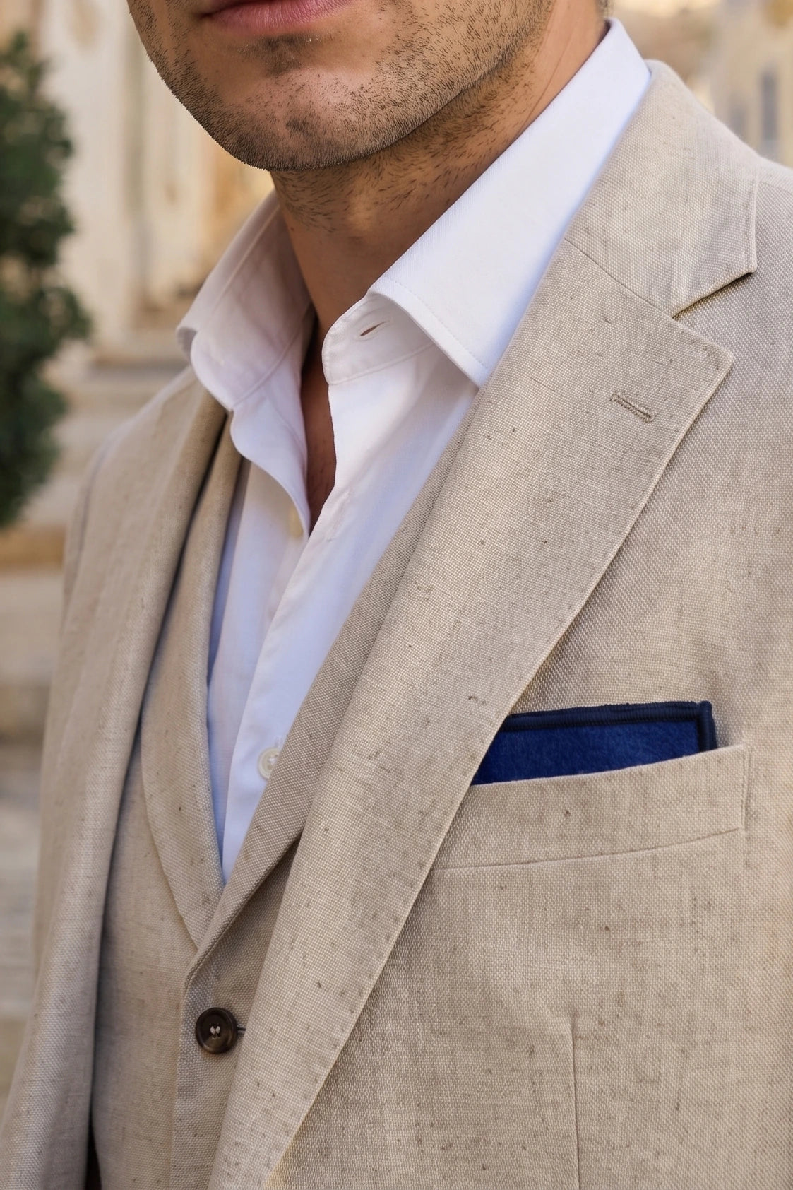 Pañuelo de bolsillo para hombre de mezcla de lana y tweed azul marino.