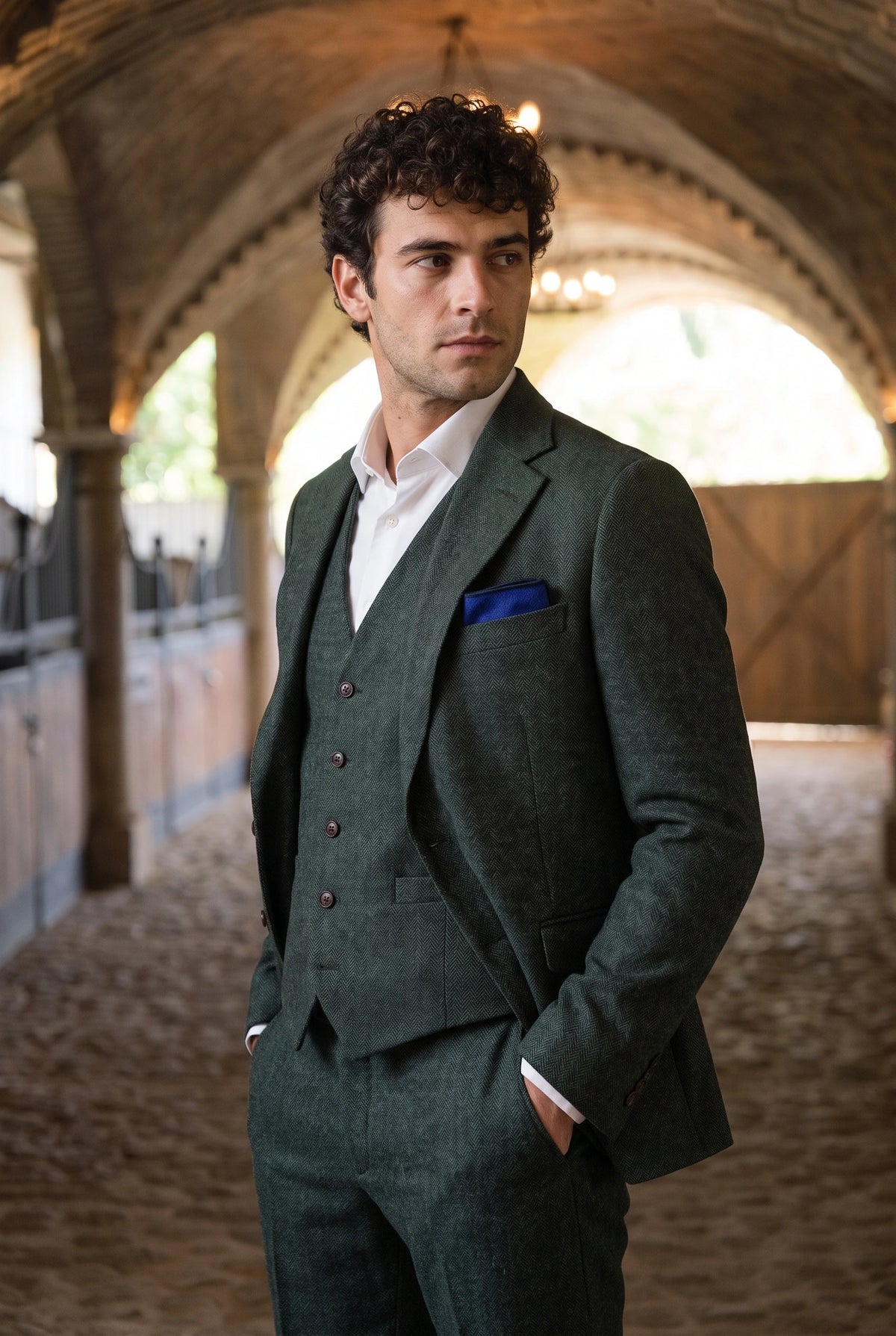 Pañuelo de bolsillo para hombre de mezcla de lana y tweed azul marino.