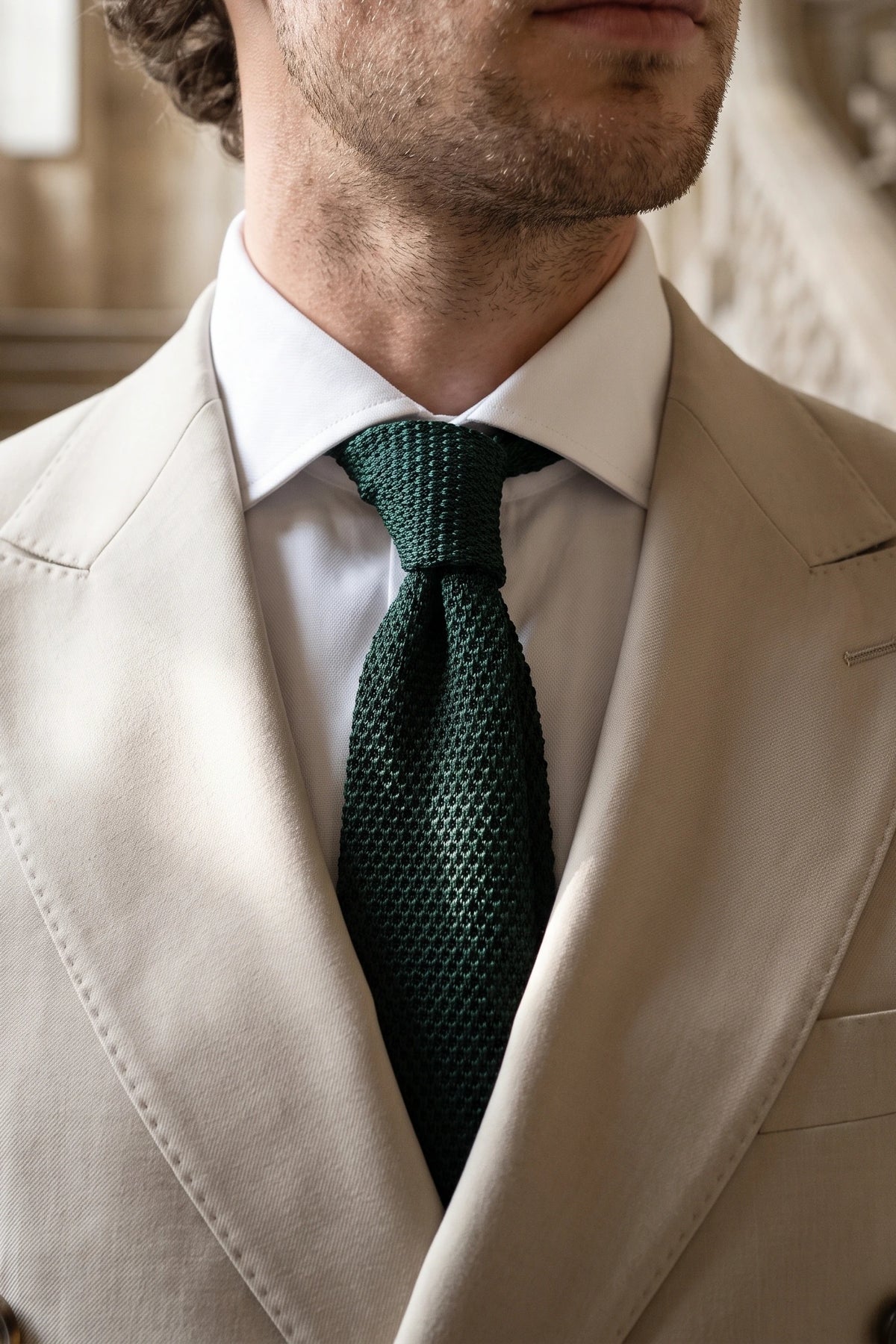 Corbata de punto verde salvia para hombre
