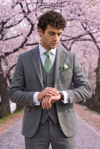 Conjunto de corbata verde salvia para hombre