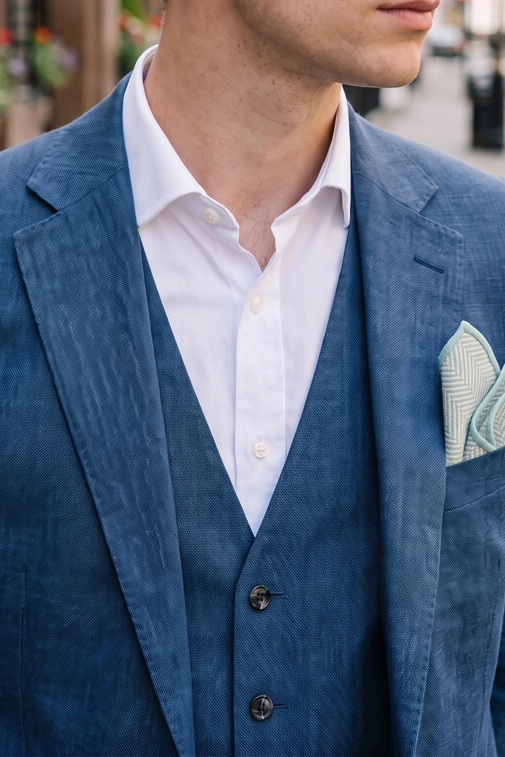 Pañuelo de bolsillo para hombre de mezcla de lana y tweed verde salvia.