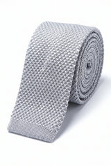 Corbata de poliéster de punto plateada para hombre