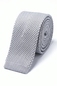 Corbata de poliéster de punto plateada para hombre