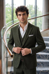 Pañuelo de bolsillo para hombre de mezcla de lana y tweed plateado.