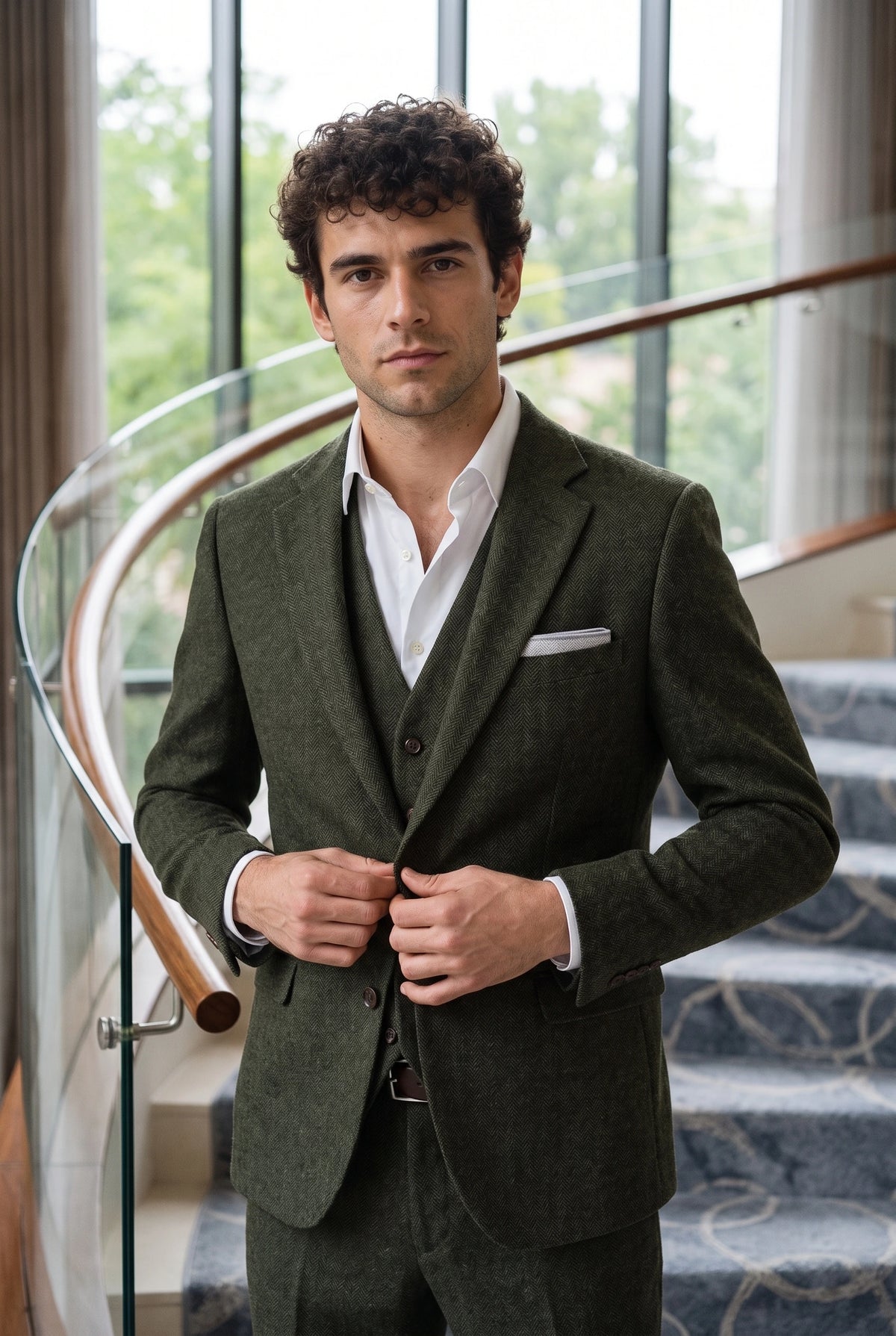 Pañuelo de bolsillo para hombre de mezcla de lana y tweed plateado.