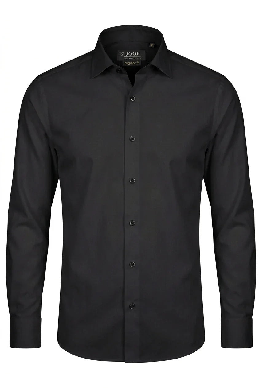 Camisa de vestir de manga larga con botones y corte ajustado para hombre - Negra