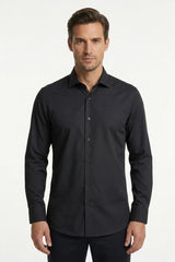 Camisa de vestir de manga larga con botones y corte ajustado para hombre - Negra