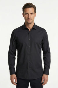 Camisa de vestir de manga larga con botones y corte ajustado para hombre - Negra