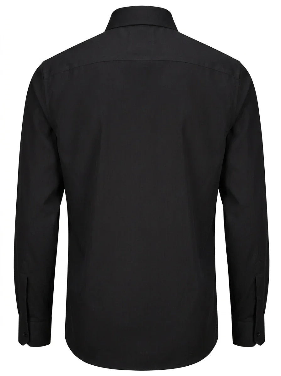 Camisa de vestir de manga larga con botones y corte ajustado para hombre - Negra