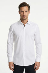 Camisa de vestir de manga larga con botones y corte ajustado para hombre - Blanca