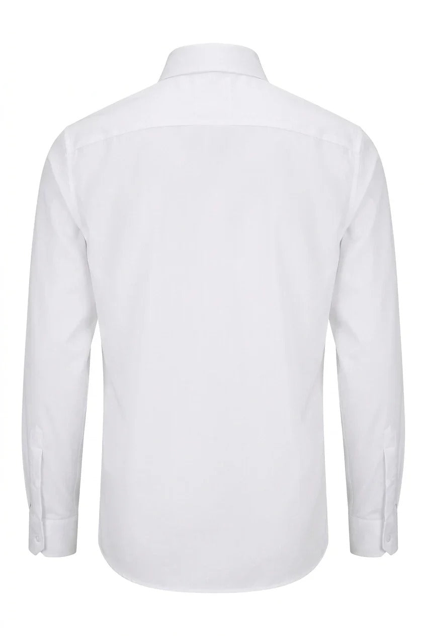 Camisa de vestir de manga larga con botones y corte ajustado para hombre - Blanca
