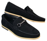 Mocasines de hombre con hebilla y detalle de estribo, estilo retro, elegantes e informales, de ante.