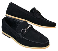 Mocasines de hombre con hebilla y detalle de estribo, estilo retro, elegantes e informales, de ante.