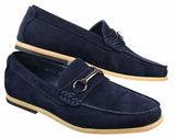 Mocasines de hombre con hebilla y detalle de estribo, estilo retro, elegantes e informales, de ante.