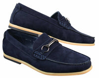 Mocasines de hombre con hebilla y detalle de estribo, estilo retro, elegantes e informales, de ante.