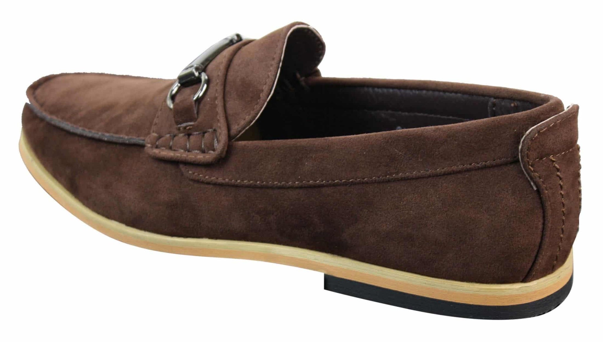 Mocasines de hombre con hebilla y detalle de estribo, estilo retro, elegantes e informales, de ante.
