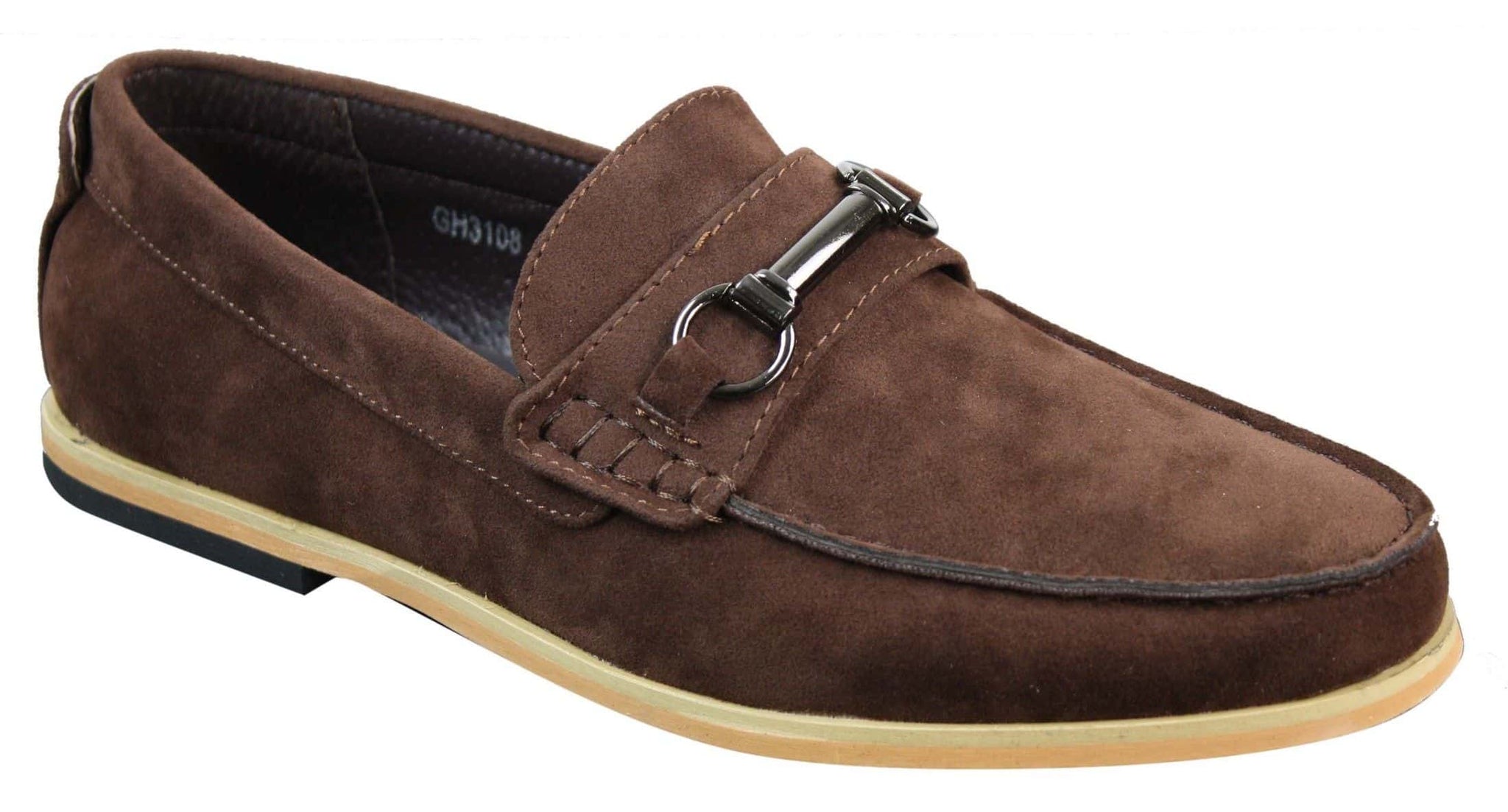 Mocasines de hombre con hebilla y detalle de estribo, estilo retro, elegantes e informales, de ante.