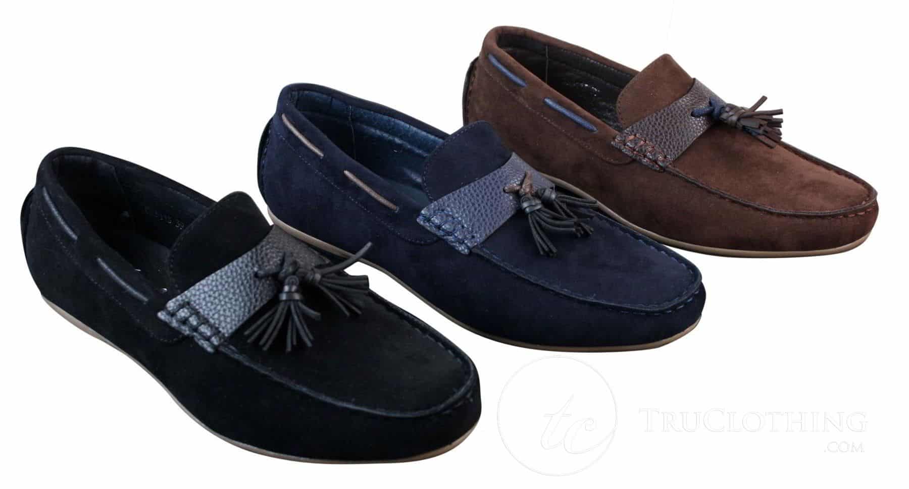 Zapatos de conducir para hombre, sin cordones, de piel sintética con forro interior de ante sintético, mocasines con borlas, estilo casual elegante.