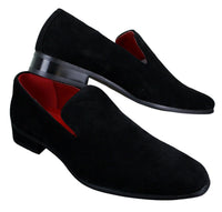 Zapatos mocasines de ante para hombre, estilo casual elegante, color rojo, azul y negro.