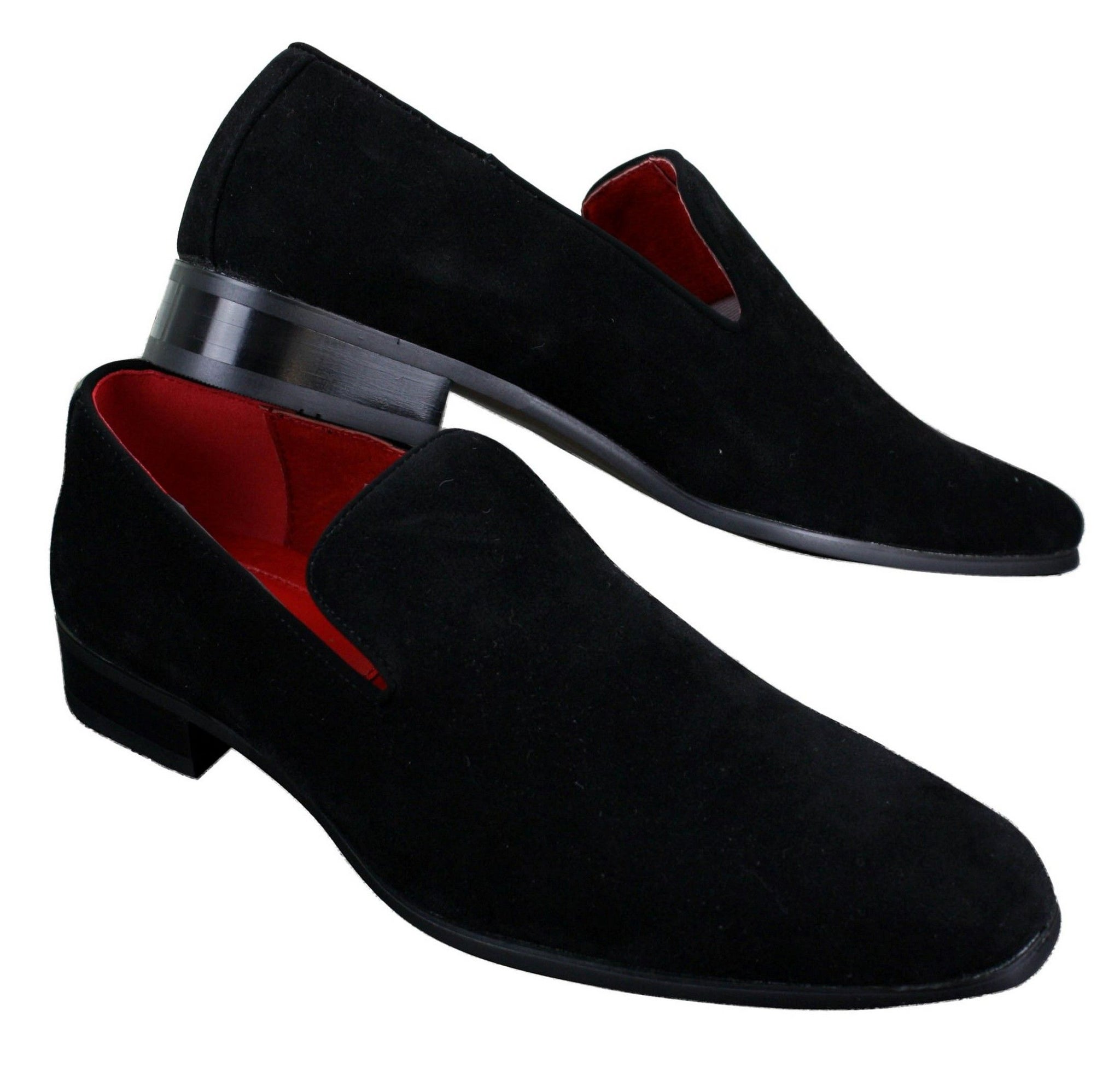 Zapatos mocasines de ante para hombre, estilo casual elegante, color rojo, azul y negro.