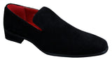Zapatos mocasines de ante para hombre, estilo casual elegante, color rojo, azul y negro.