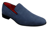 Zapatos mocasines de ante para hombre, estilo casual elegante, color rojo, azul y negro.