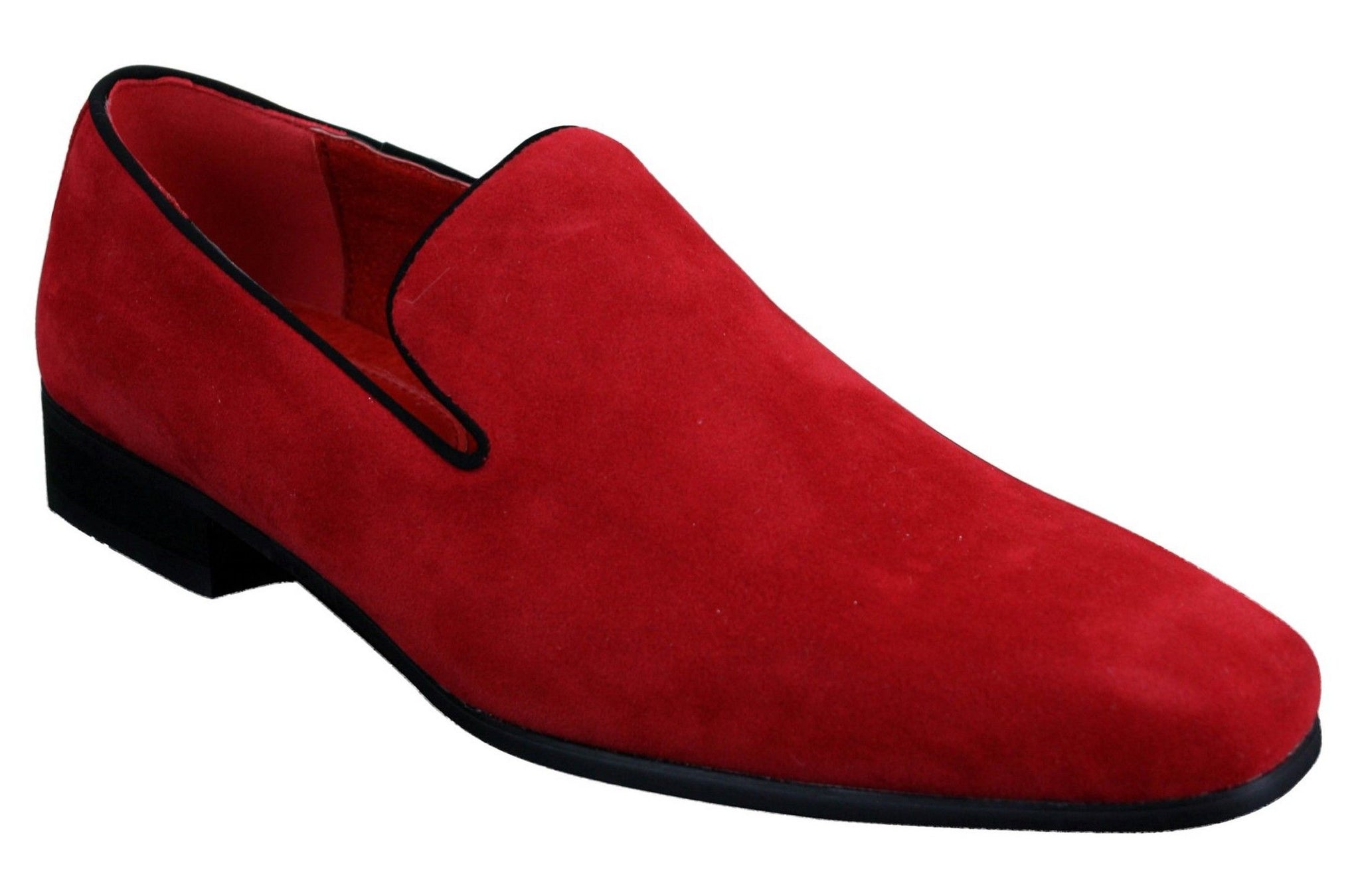 Zapatos mocasines de ante para hombre, estilo casual elegante, color rojo, azul y negro.