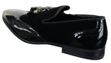Zapatos de conducir sin cordones con borlas para hombre Patron 239-10, mocasines de piel sintética negra brillante con charol y gamuza sintética.