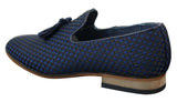 Zapatos de conducir para hombre sin cordones con borlas, estilo casual elegante retro, azul marino, forrados en cuero negro.
