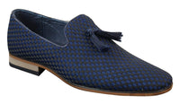 Zapatos de conducir para hombre sin cordones con borlas, estilo casual elegante retro, azul marino, forrados en cuero negro.