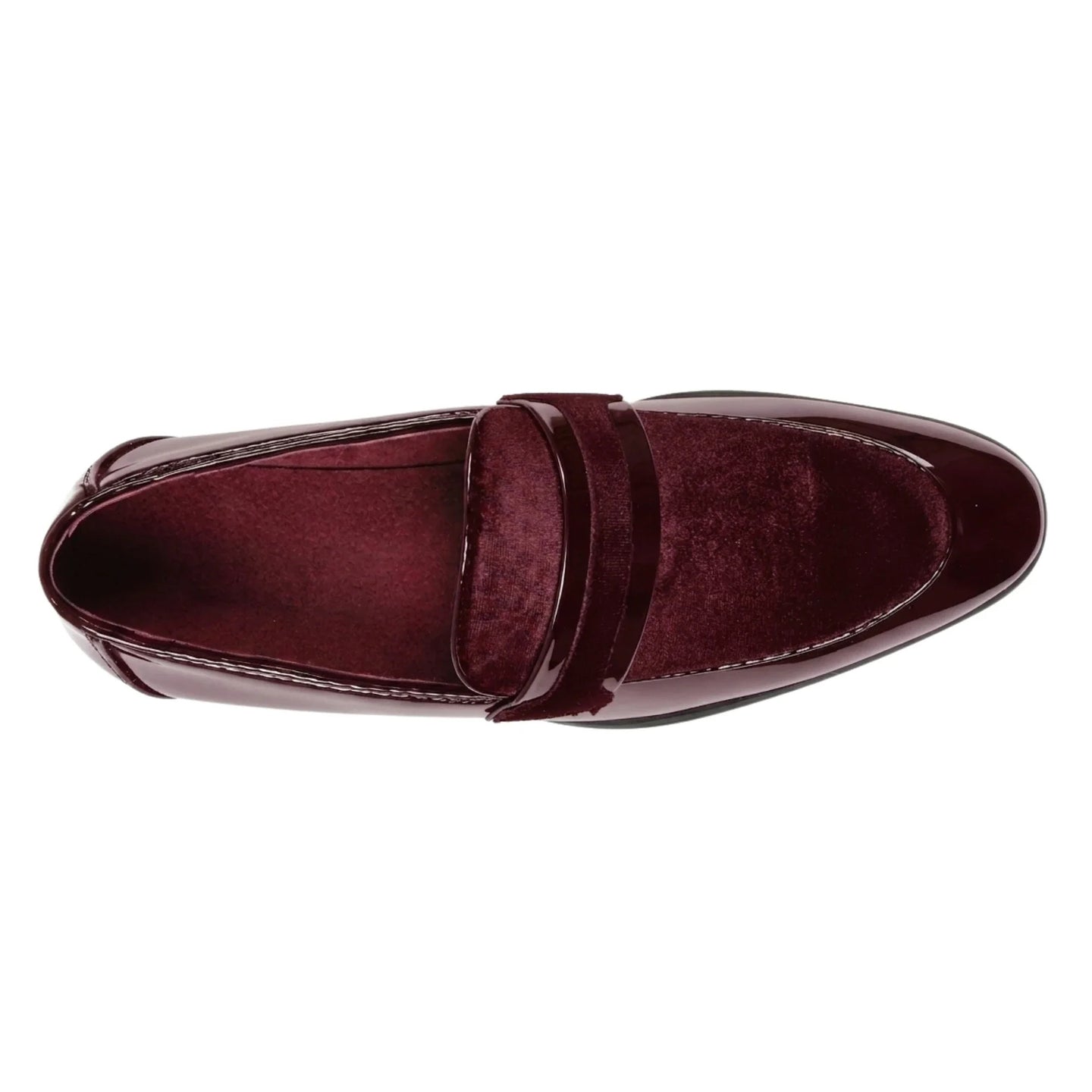 Mocasines de hombre de piel vegana, terciopelo y charol con detalles.
