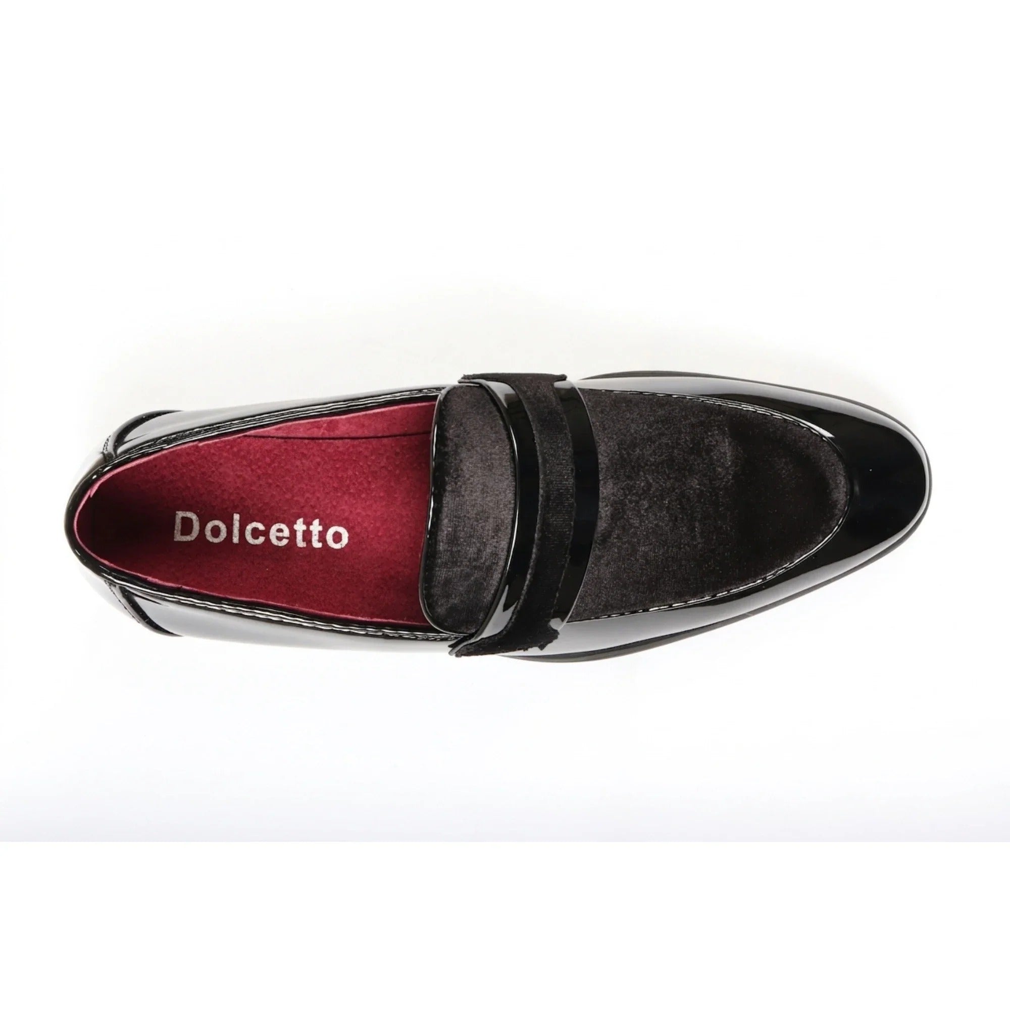 Mocasines de hombre de piel vegana, terciopelo y charol con detalles.