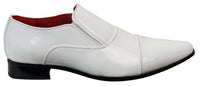 Zapatos elegantes formales para hombre, sin cordones, blancos, de charol brillante, forrados en cuero italiano.