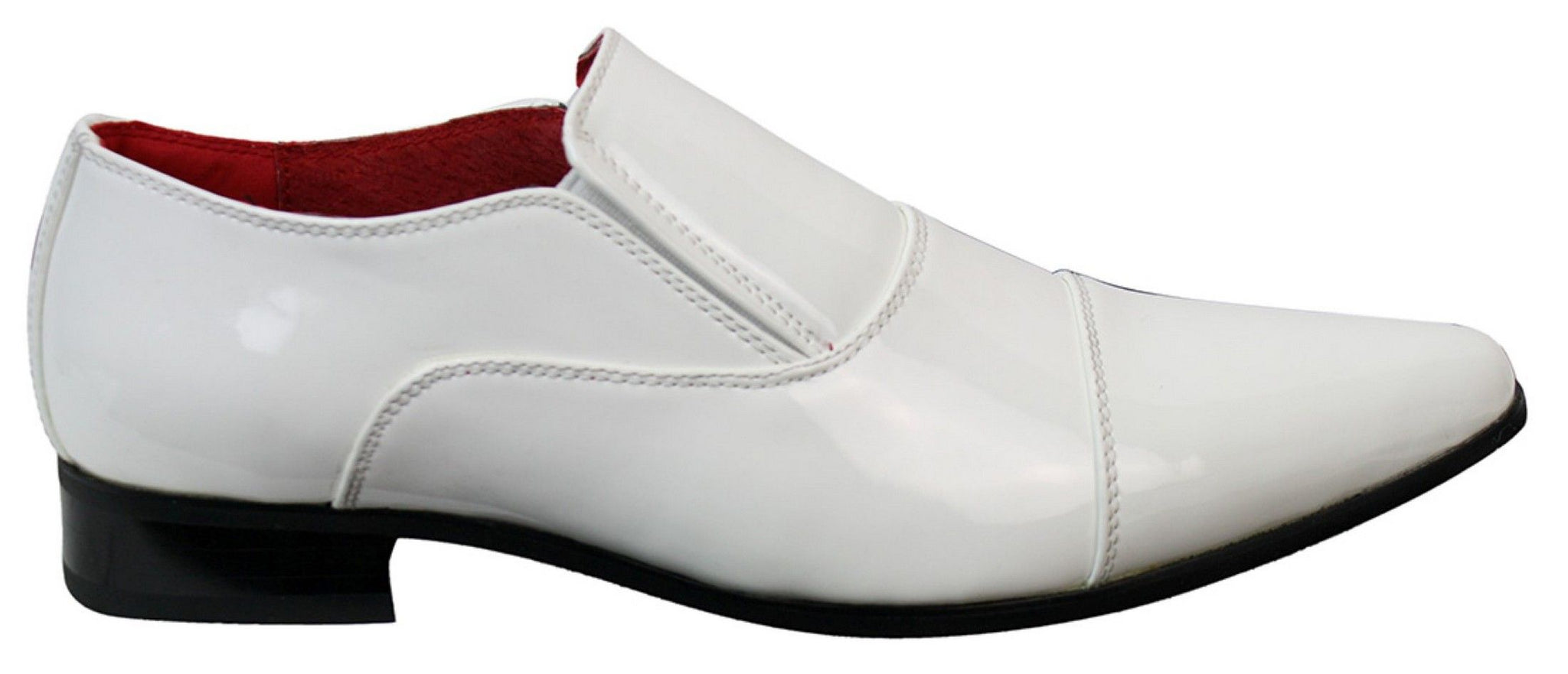 Zapatos elegantes formales para hombre, sin cordones, blancos, de charol brillante, forrados en cuero italiano.