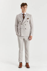 Blazer cruzado para hombre color piedra con estampado de ojo de pájaro.