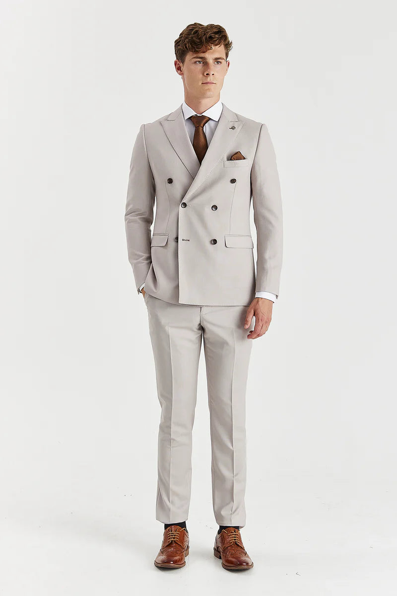 Blazer cruzado para hombre color piedra con estampado de ojo de pájaro.