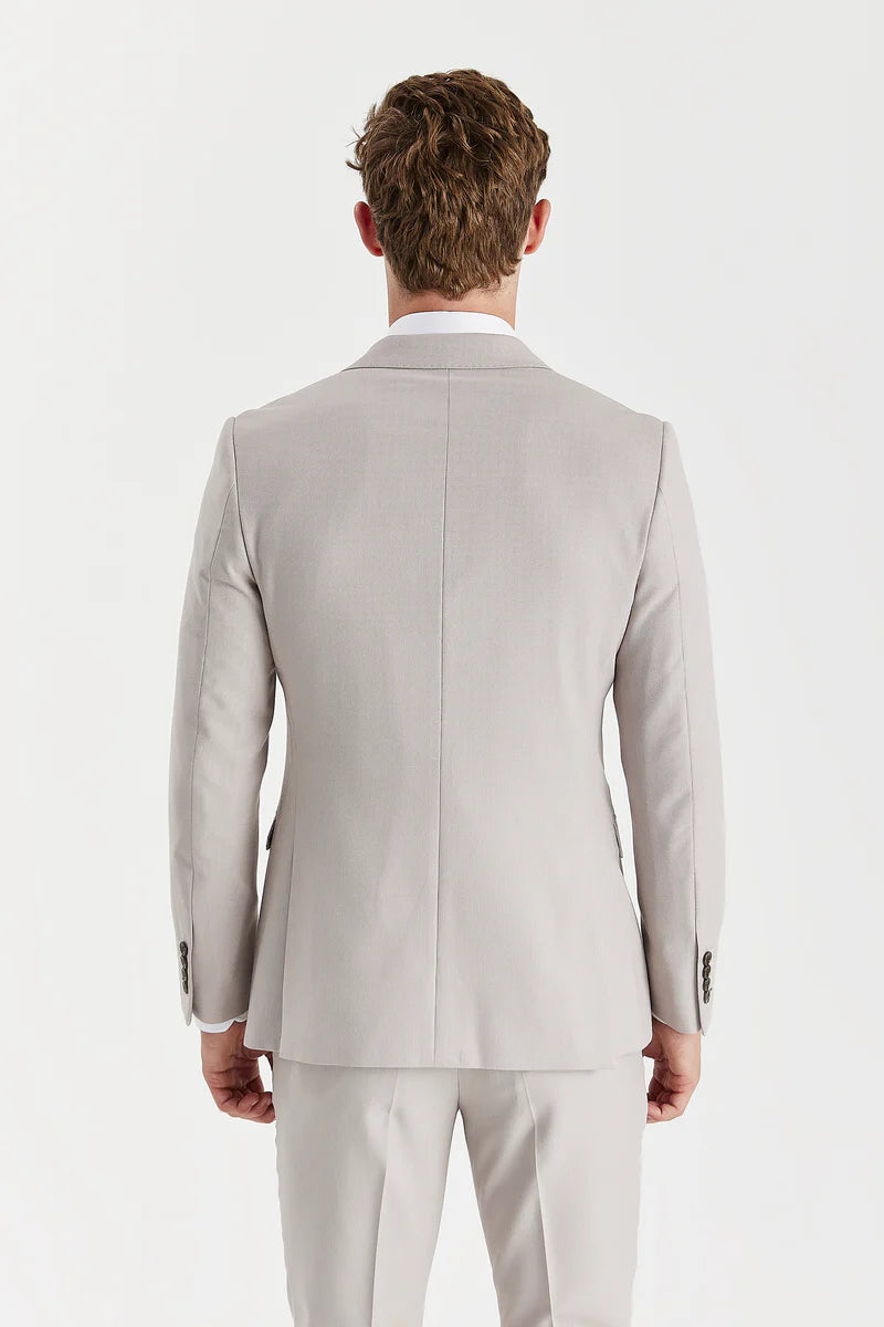 Blazer cruzado para hombre color piedra con estampado de ojo de pájaro.