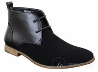 Botines Chelsea de ante negro con cordones para hombre, estilo casual elegante y formal.
