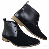 Botines Chelsea de ante negro con cordones para hombre, estilo casual elegante y formal.