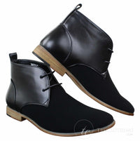 Botines Chelsea de ante negro con cordones para hombre, estilo casual elegante y formal.